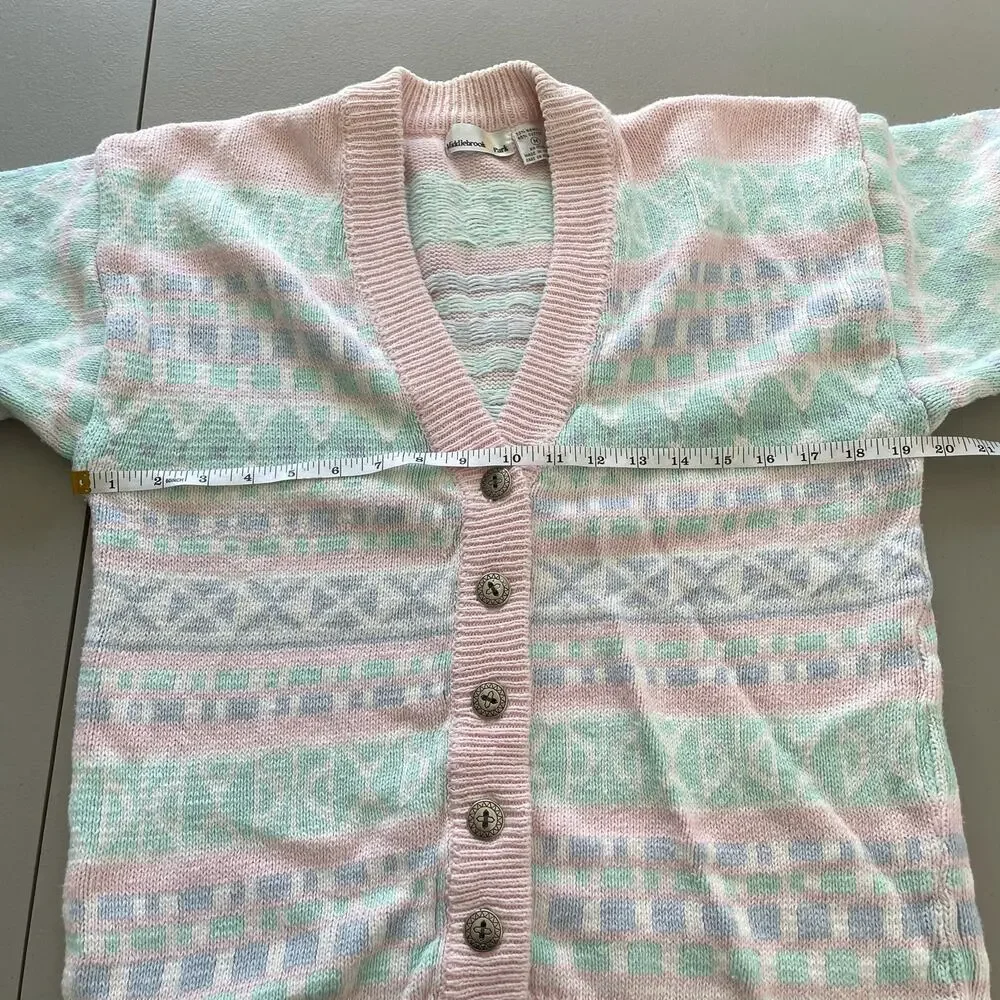 VTG Middlebrook Park V-Neck Button Up Knit Cardigan Sweater 90s Granny Pastel M‎